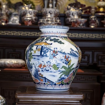 Bình Hút Lộc Bách Nhi Bách Phúc Vẽ Nhị Cảnh – Gốm Sứ Phong Thủy Cao Cấp